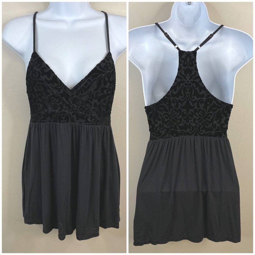 Hollister Y2K Babydoll Whimsigoth Fairy Tank Top Sz S Black Velvet Burnout Cami